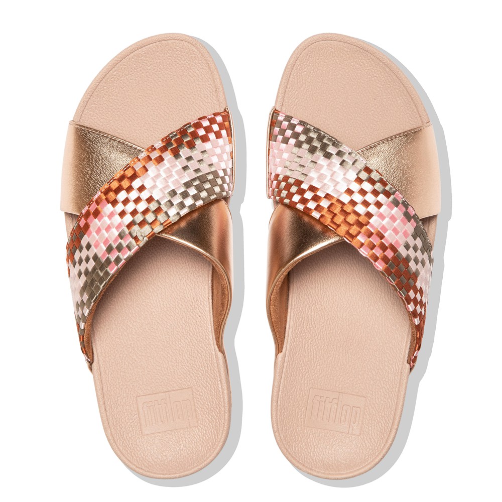 Fitflop Womens Slides Coral Pink - Lulu Silky-weave Cross - WU0194357